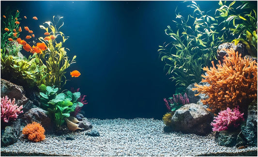 Aquarium Background Poster, Fish Tank Background Sticker, Underwater Grass Leaves with Stone & 3D Coral Vibrant Underwater for Stunning Aquarium Decorations 10 20 Gallon Tank (15.7" x 23.6" in)