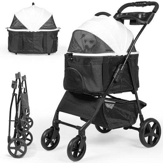 3-in-1 Folding Pet Stroller with Detachable Carrier – Lightweight Travel Design for Cats & Dogs, Safety Lock + Storage Basket