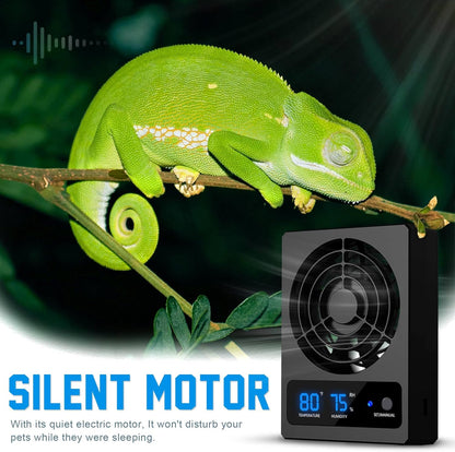 Reptile Ventilation Fan with Humidity Sensor and High-Temp Alarm, Fan Dehumidifier for Reptile Enclosure and Terrarium, Suitable for Humid Environments, Rainforest and Ecological Tanks