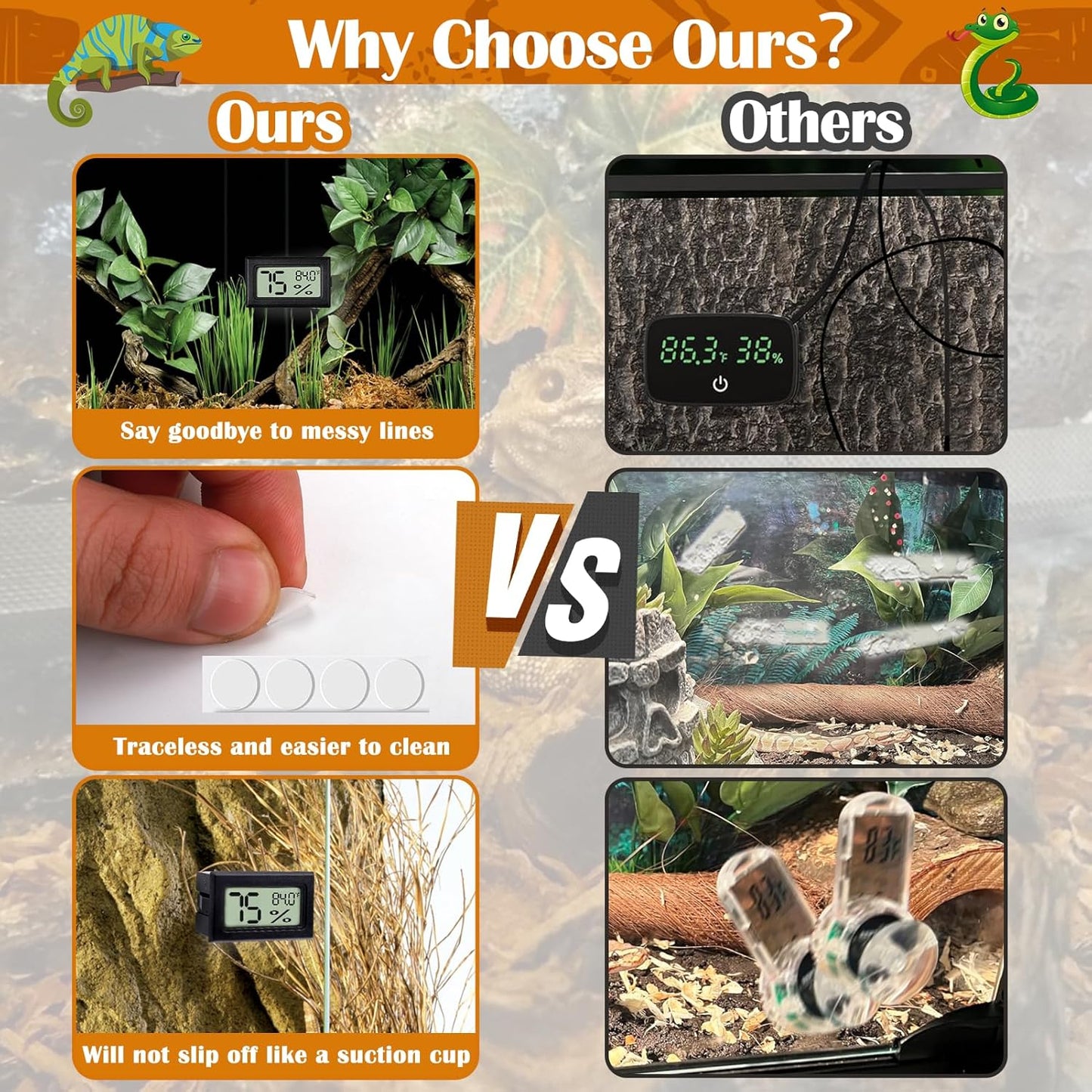 Palksky Bearded Dragon Tank Accessories, 2PCS Reptile Terrarium Thermometer and Humidity Gauge for Jumping Spider, Leopard Gecko, Crested Gecko,Hermit Crab, Gecko, Ball Python, Lizard