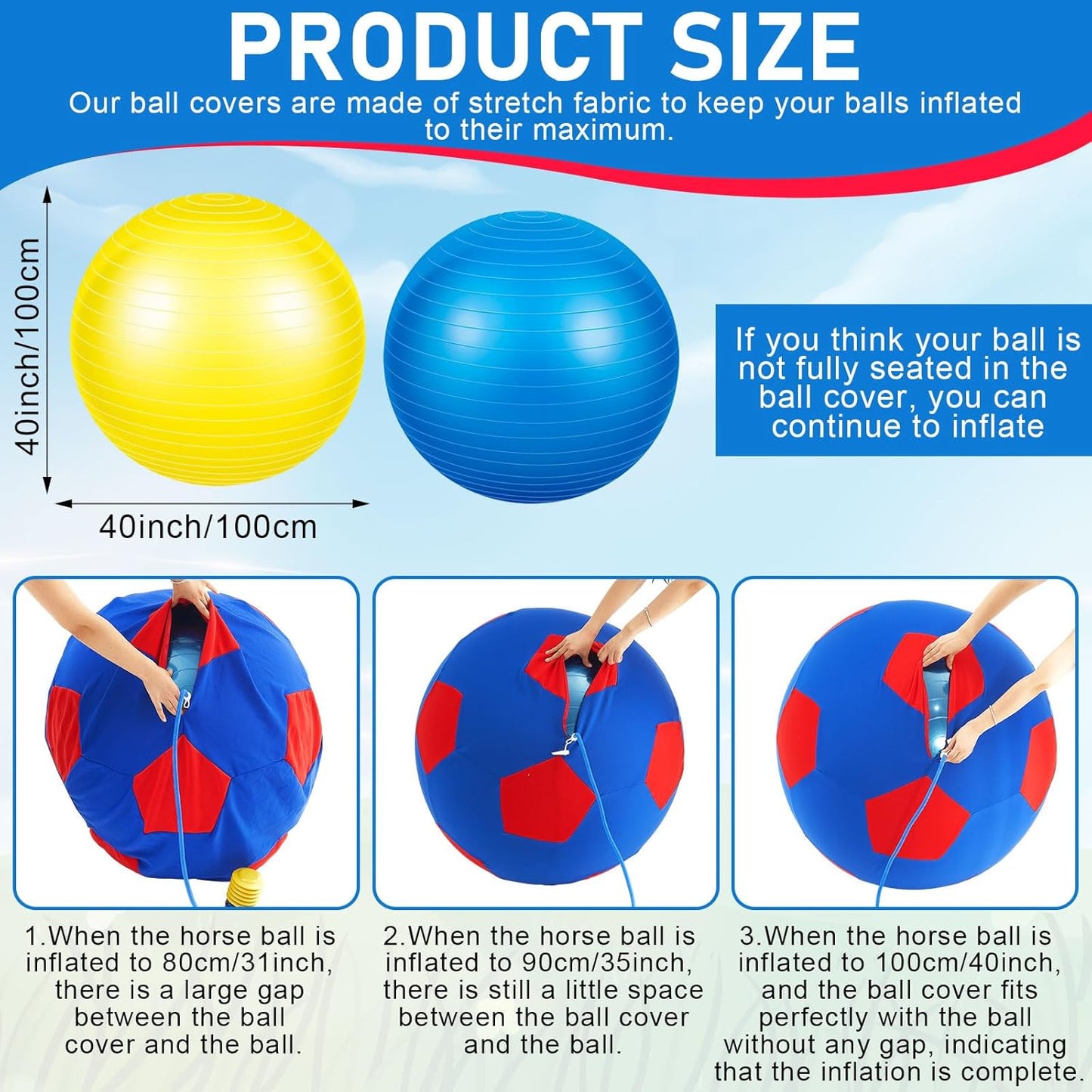2 Set Giant 40" Herding Ball with Cover Anti Burst, Waterproof Durable Large Horse Toy, Please Watch VCR for How to Inflation Horse Toys for Equine Pasture Stall Outdoor, Pump Included