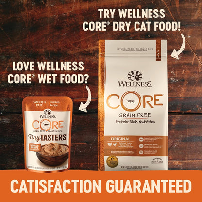 Wellness CORE Tiny Tasters Pate Adult Wet Cat Food, Natural, Protein-Rich, Grain Free, 1.75 Ounce Pouch, 12 Pack (Chicken)