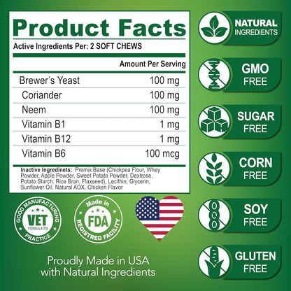 Flea and Tick Prevention for Dogs Chewables - All Natural Flea & Tick Control Chews - Oral Pills for Dogs Supplement - All Breeds and Ages - Made in USA - 120 Tablets