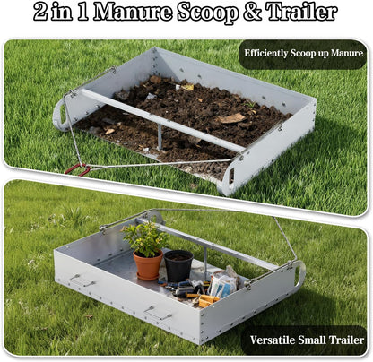 Pasture Manure Scoop, Tow Behind Manure Scoop for Horses Paddocks, Picks Up for Small Manure from Horse, Instead of a Manure Fork ATV Rake, Silver