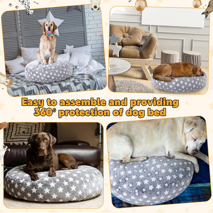Youyole Washable Dog Bed Cover Replacement Waterproof Round Bed Cover for Dog Gray Soft Pet Beds Protector Sheet with Lovely Star Print for Donut Beds & Pet Couch (45 x 45 x 11 Inch)