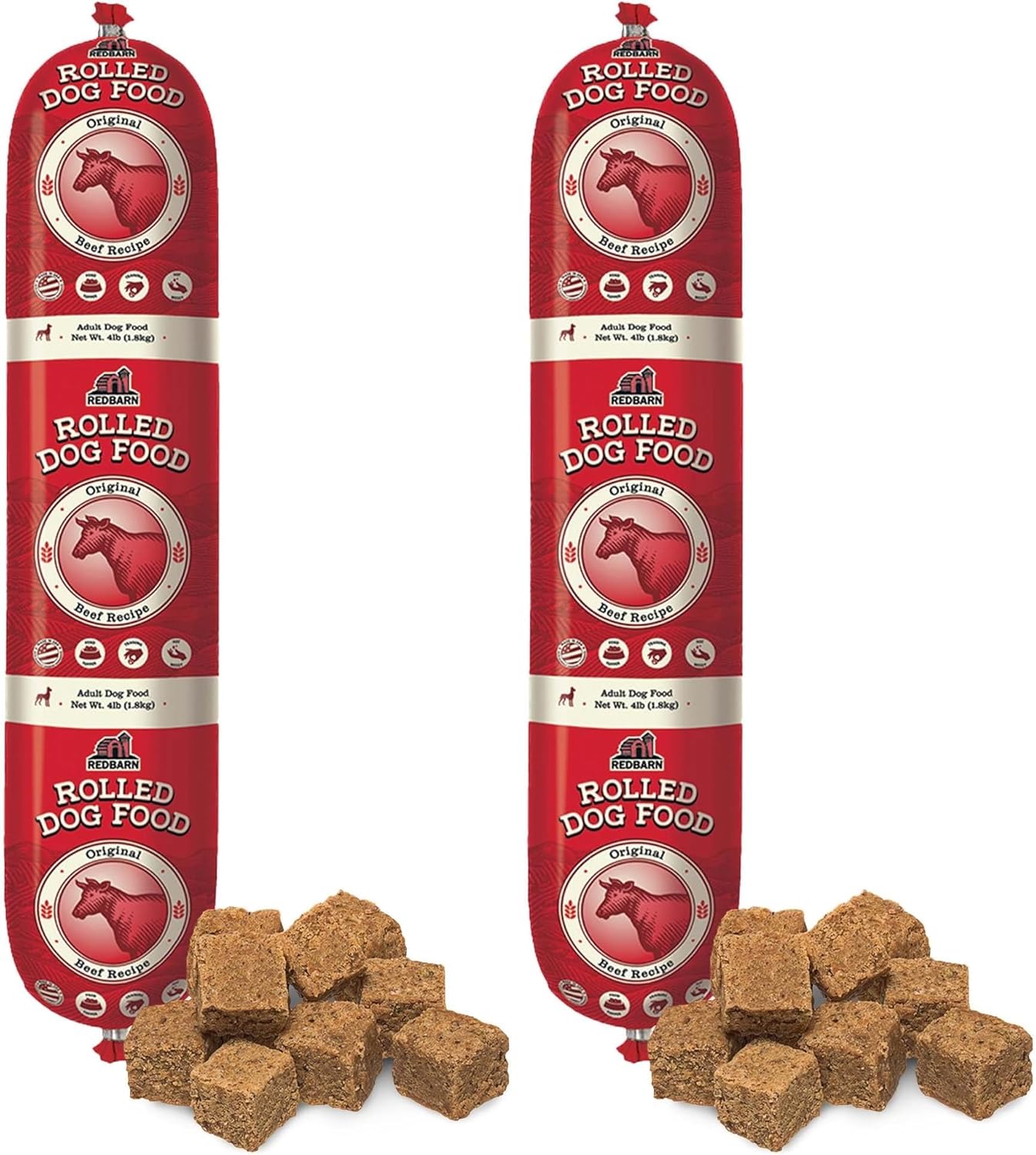 Redbarn Pet Products All-Natural Premium Rolled Dog Food, Beef Recipe - Soft Semi-Moist Wet Formula for High Protein Diet, Training Rewards, & Treat Pill Concealer - 4 lb, 1 Count (Pack of 2)