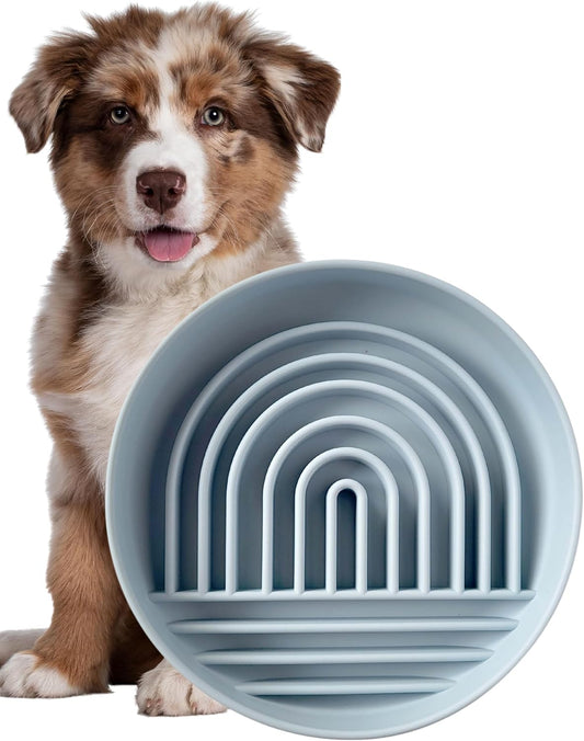 Modern Rainbow Pet Slow Feeder Bowl, Silicone Slow Feeder for Dogs & Puppies, Slow Eating, Modern Lick Mat Design, Reduces Gulping, Dishwasher Fit, for All Breed, Durable Mealtime Puzzle (Sky)