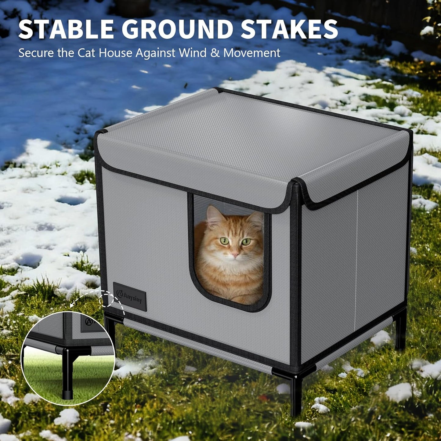 Outdoor Cat House for Winter-Weatherproof Stray Cats Shelter with Thermal Aluminum Foil for Outside