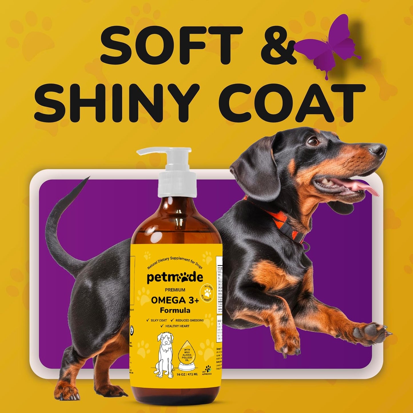 Omega 3 Fish Oil for Dogs Skin and Coat - Wild Alaskan Pollock Oil for Itchy Skin- Omega 3 Fatty Acids for Dogs - Liquid EPA & DHA Supplements - with Zinc, Vitamin C, B2, B7 & E - 16 Fl Oz