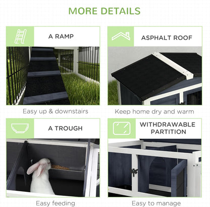 PawHut Rabbit Hutch Outdoor Indoor, 54" L Large Rabbit Cage with Waterproof Openable Roof, No-Leak Tray, Ramp, Run, for Bunnies, Guinea Pigs, Dark Gray