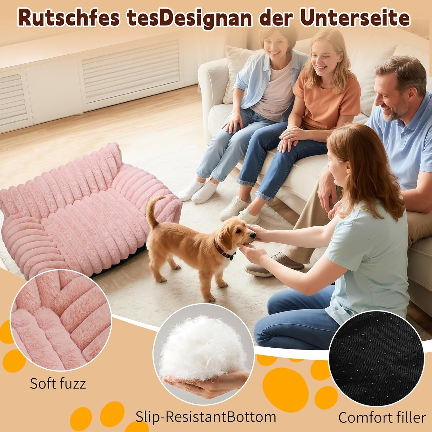 Indoor Pet Sofa Bed | Cat Sofa Bed, Soft Square Pet Bed, Indoor Non-Slip Cat Bed, Comfortable Plush, Suitable for Small to Medium Cats and Dogs (Khaki, L(29.52 * 21.65 * 9.84in))