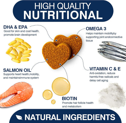 Omega 3 Skin and Coat Supplement for Dogs 200 Chews Dog Fish Oil Supplements with EPA & DHA Fatty Acids Dry Skin Relief for Dogs Shedding Allergy Itching Promotes Heart Hip Joint(Peanut Butter)