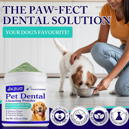 Dog Dental Powder - Dog Teeth Cleaning Powder - Tartar & Plaque Reducer - Bad Breath Solution - Easy Teeth Cleaning for Small, Medium, Large Dogs & Cats