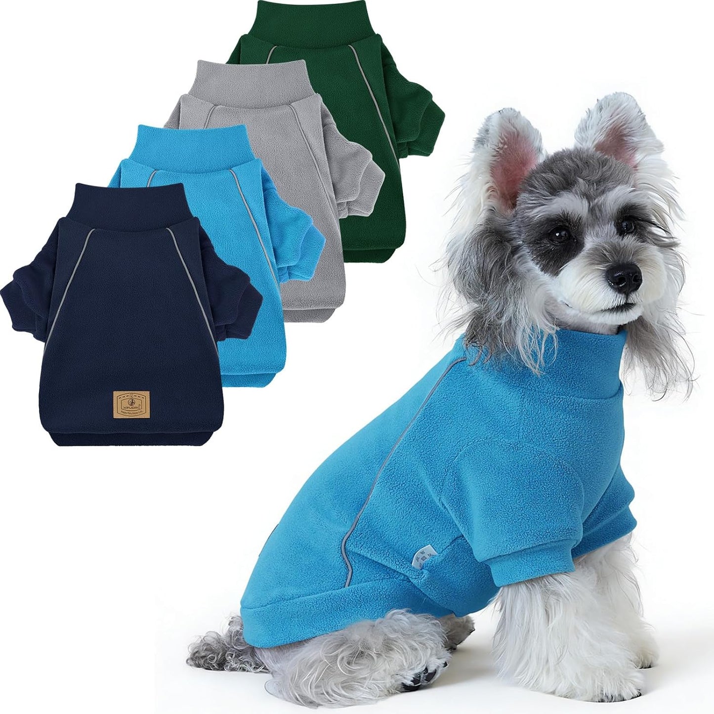 XPUDAC 4 Pack Dog Sweaters Fleece Dog Sweatshirt Winter Pet Clothes for Small Medium Dogs Boy Girl Pullover Puppy Christmas Outfits Cat Apparel, Grey, Blue, Navy, Green, M