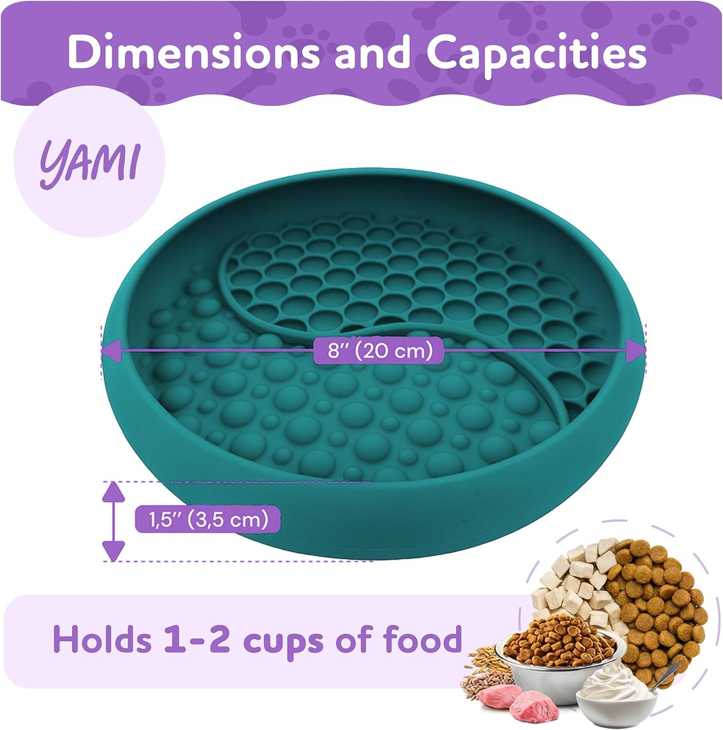 YAMI Bowl Lick Mat for Dogs & Cats, Slow Feeder Bowls, Cat Slow Feeder, Dog Enrichment Toys with Suction Cup for Anxiety Relief, Food-Grade Silicone, Dishwasher Fit, for All Breed (Dark Teal)