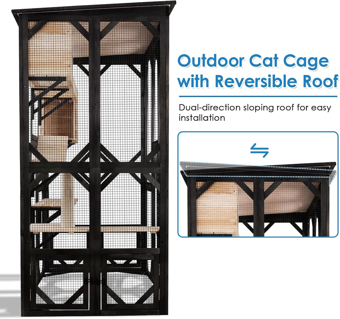 FunXplore 71.1" L Large Cat Catio Outdoor Cat Enclosure Window Acess, Walk-in Cat Cage Cat House for Multiple Indoor Outdoor Cats, Outside Patio 6 Doors Weatherproof Roof