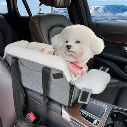 Center Console Dog Car Seat for Small Dogs, Dog Booster Seat with Upgraded Safety Tethers, Detachable Washable Pet Car Seat Travel Bed Under 25lbs(Grey)