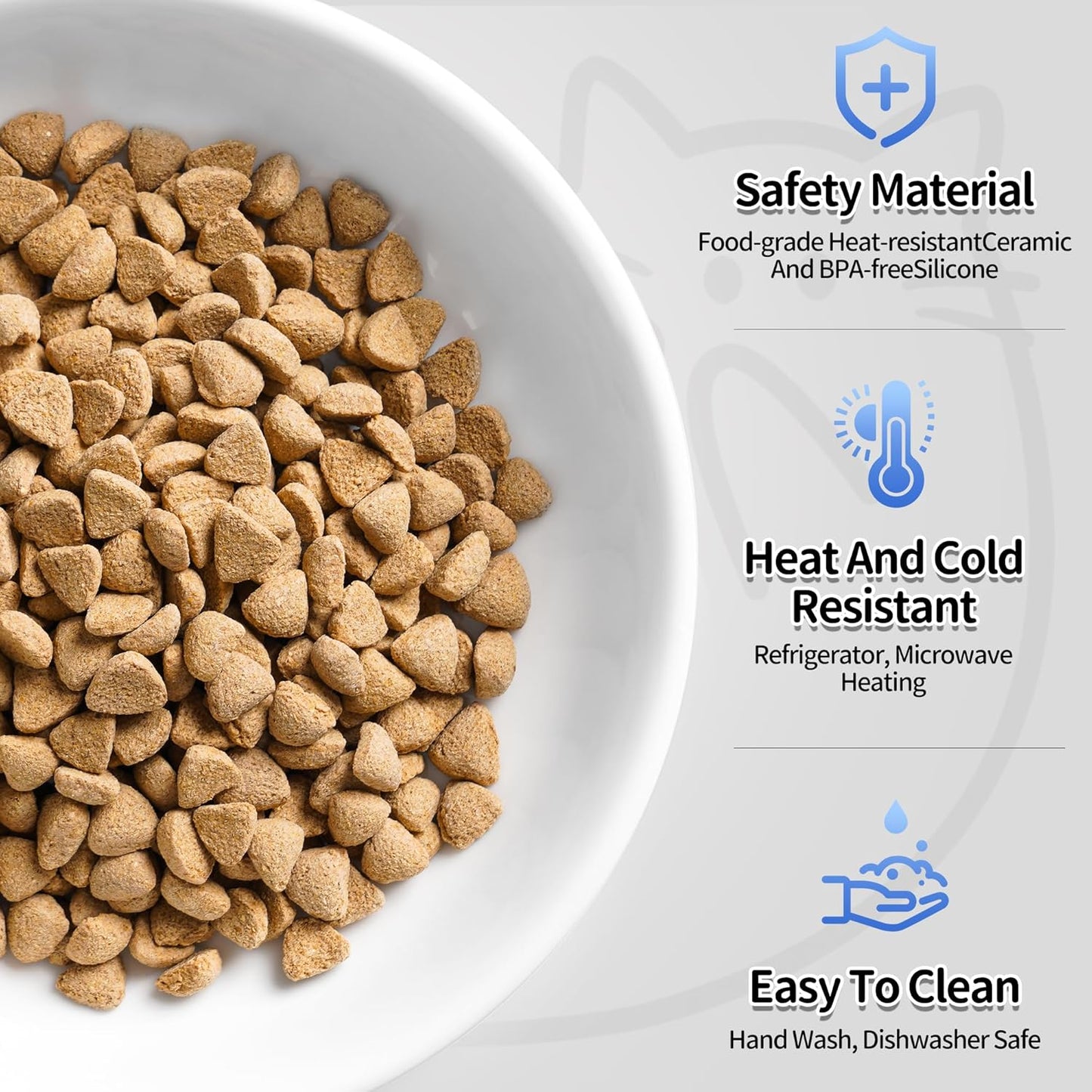 Cat Food Bowls, Whisker Friendly Ceramic Cats Bowls with Nonslip Silicone Base, Pack of 6 Quiet Dishes and Plates for Feeding Indoor Cats, Kittens and Small Dogs(Fishbone+Cat Paw,Shallower)