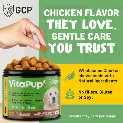 Guardian’s Choice VitaPup Puppy Vitamins Chews, Dog Vitamins for Growth, Digestion, Coat, Brain & Immune Support, Daily Multivitamin for Dogs with Omega 3, Biotin, & Calcium, 90 Tasty Soft Chews