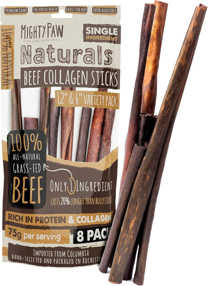 Mighty Paw Collagen Sticks for Dogs | Long Lasting Chews. Rawhide Free Pet Treats Long Lasting. Dog Chews Treats. Beef Collagen Stick for Pets (8 Pack)