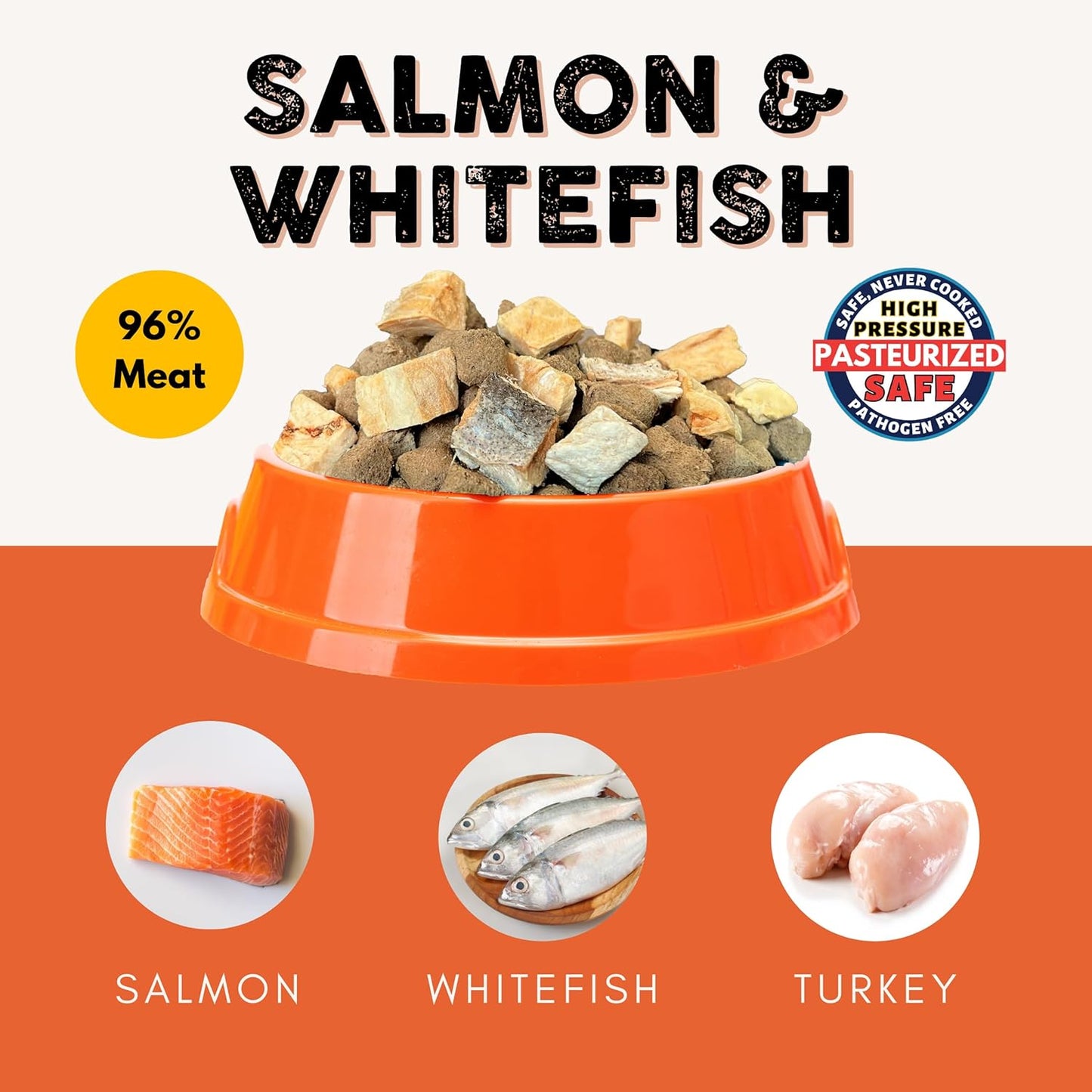 Nature's Diet Ready Raw : Freeze-Dried Raw Dog Food, Salmon & Whitefish, Human Grade, High Pressure Pasteurized (HPP), 96% Meat, Organ, Bone, Safe & Natural, Dry or Wet Feeding