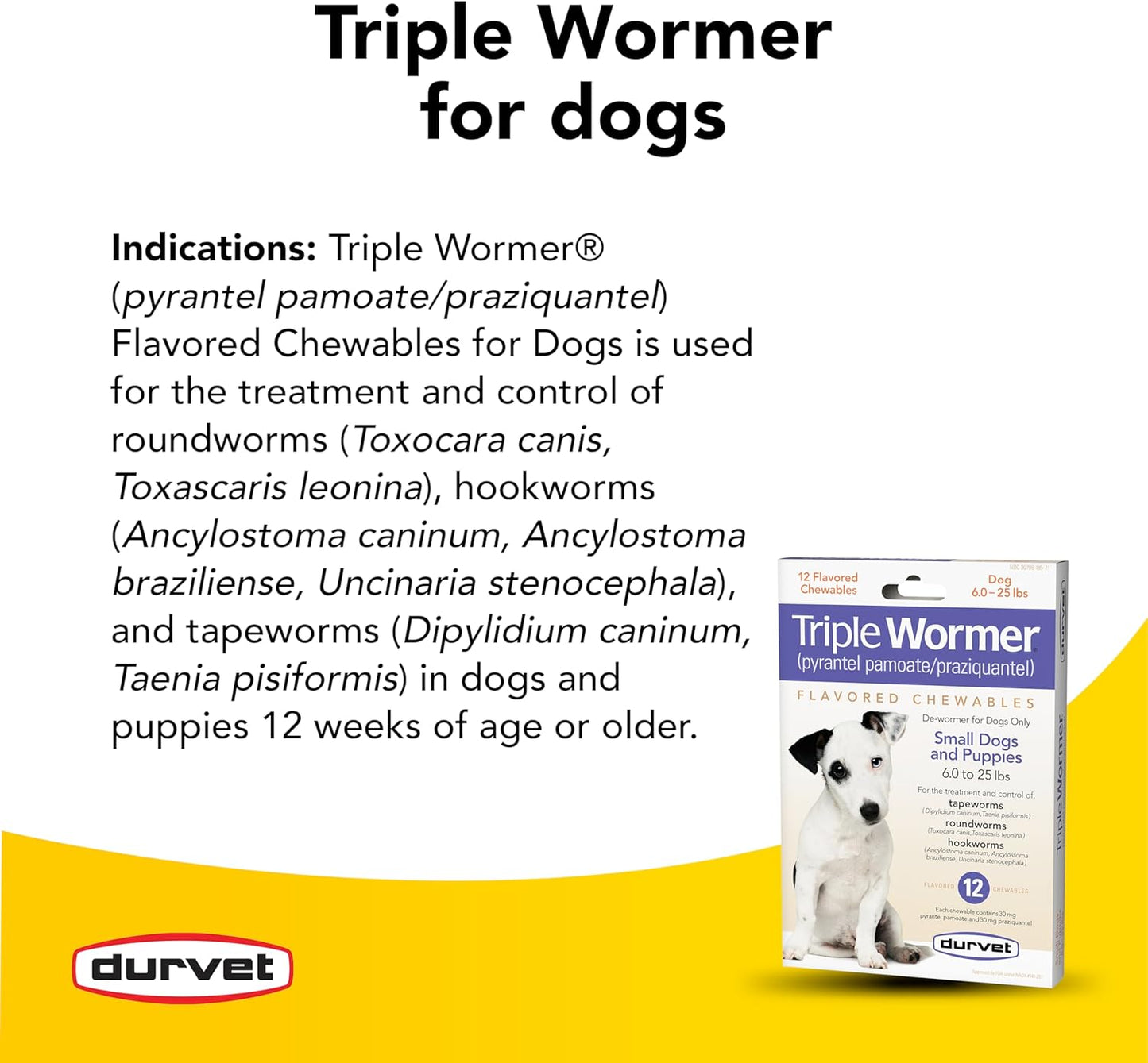DURVET 12-Pack Triple Wormer Tablets for Puppies and Small Dogs