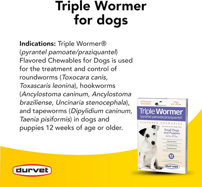 DURVET 12-Pack Triple Wormer Tablets for Puppies and Small Dogs