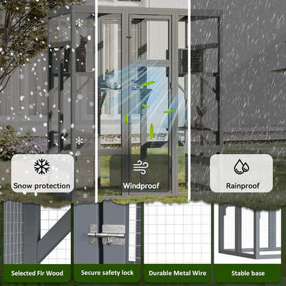 70 Inch Catio Outdoor Cat Enclosure, Large Cat House for Outdoor Cats with Enhanced Security Structure, Outside Cat Patio Cattery Weatherproof for Multiple Indoor Outdoor Cats, Grey
