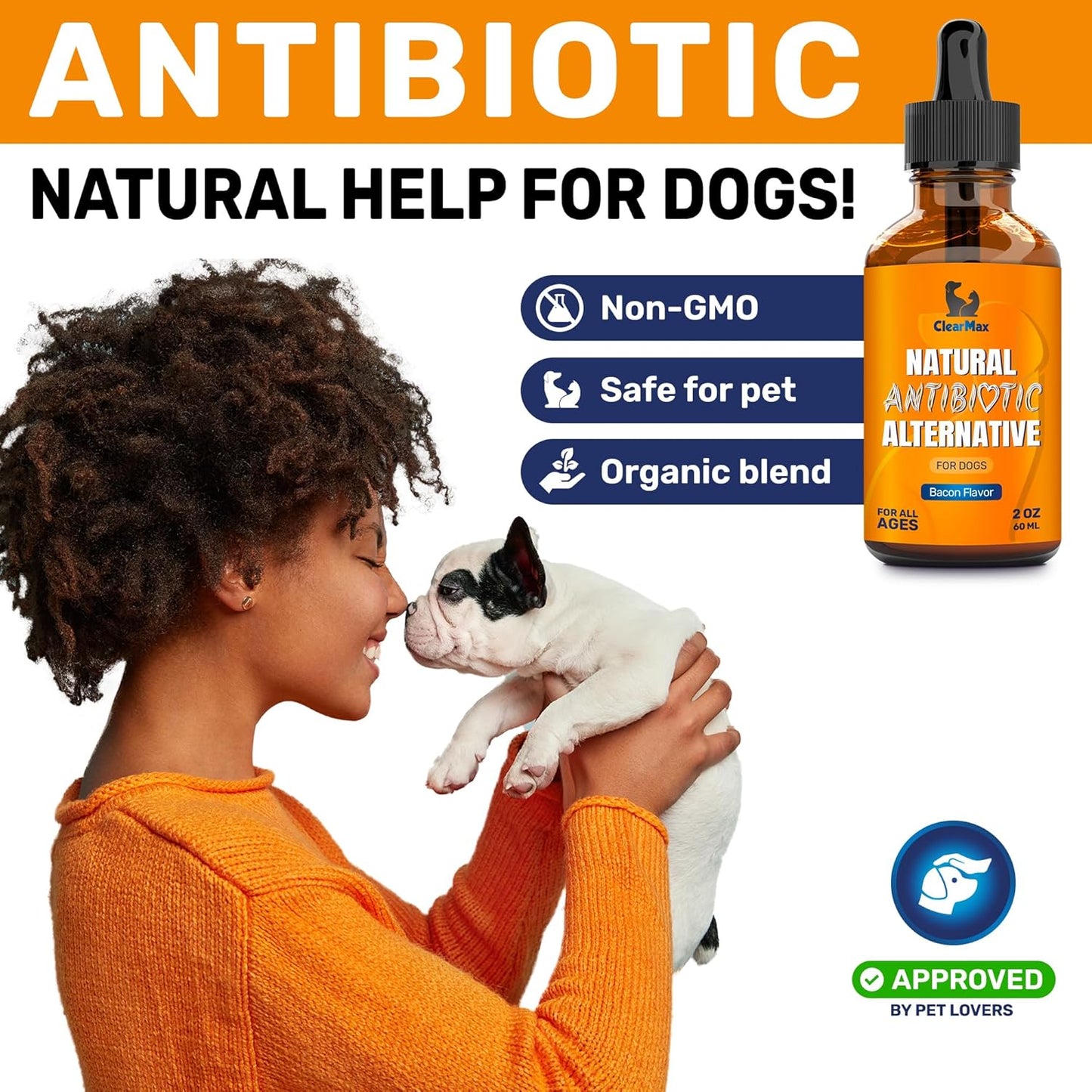 Dog Antibiotics for Infections, Allergies, Coughs – Natural Antibiotics for Dogs with Cranberry Provide Urination & Digestion Care – Natural Ingredients + Bacon Flavor – 2 Oz