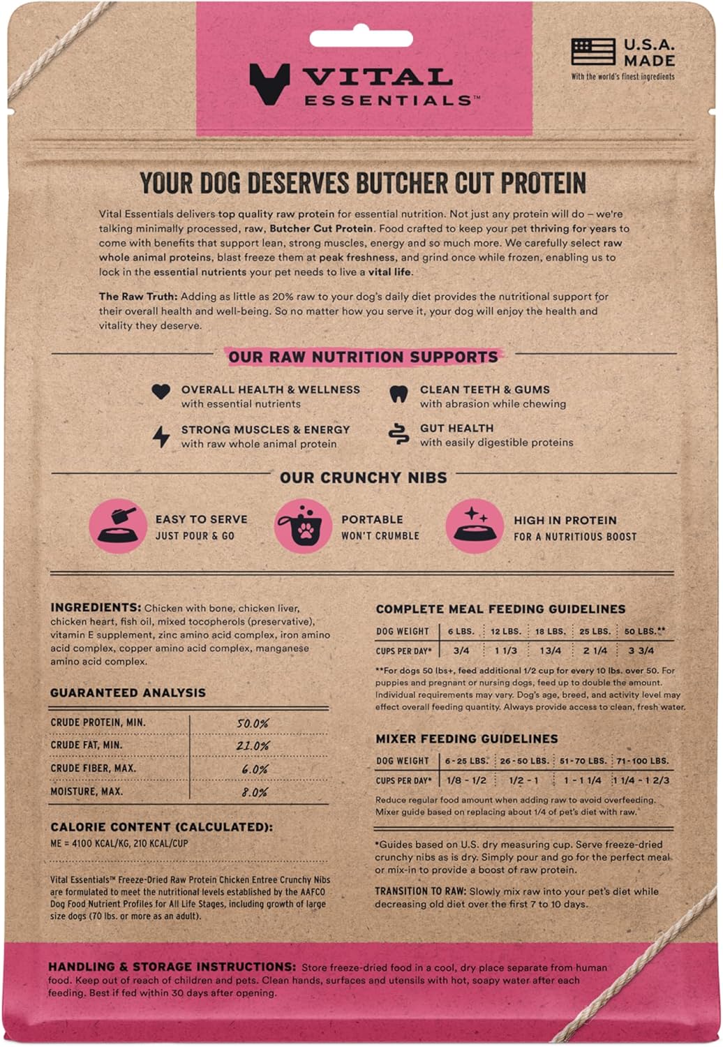 Vital Essentials Freeze-Dried Raw Chicken Crunchy Nibs | Complete Meal or Mixer Dog Food | 14 oz