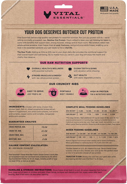 Vital Essentials Freeze-Dried Raw Chicken Crunchy Nibs | Complete Meal or Mixer Dog Food | 14 oz