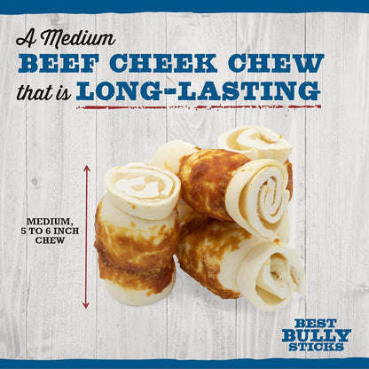 Best Bully Sticks Chicken-Wrapped Beef Cheek Treats - Medium 4 Count (Pack of 1) - All-Natural, Collagen-Rich, Healthy Dog Treats