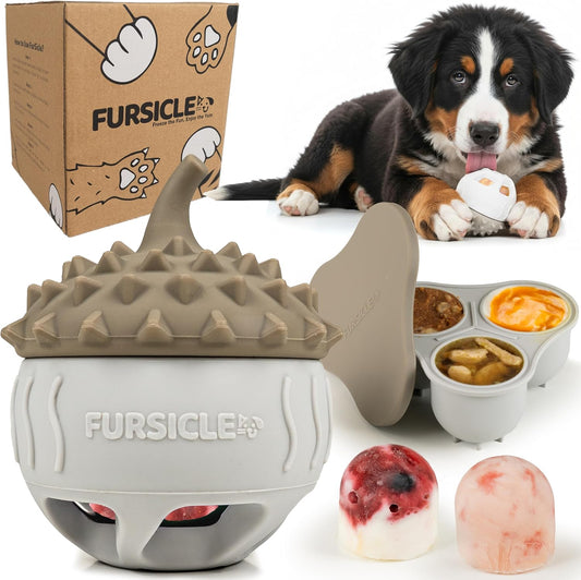 FurSicle Freezable Dog Treat Ball/ Frozen Feeder Enrichment Lick Toy | Interactive Treat Dispensing Puzzle/ Slow Feeder | Puppy Teething, Boredom/ Anxiety Relief | Gift for Small, Medium, Large Dogs