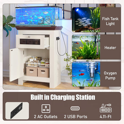 Merax 10-15 Gallon Fish Tank Stand, Aquarium Stand with Power Outlets, Fish Tank Table with Storage Cabinet and Drawer, Aquarium Table for Reptile Terrarium Stand