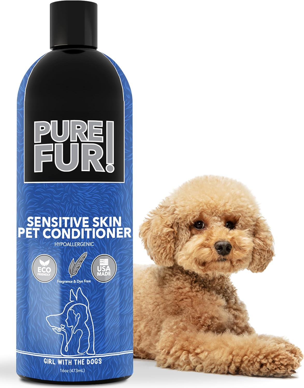 Girl With the Dogs Pure Fur! Sensitive Skin Pet Grooming Bundle - Made in USA - Dog Shampoo & Conditioner (16 oz Each) + Sprayer Nozzle