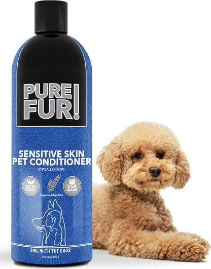 Girl With the Dogs Pure Fur! Sensitive Skin Pet Grooming Bundle - Made in USA - Dog Shampoo & Conditioner (16 oz Each) + Sprayer Nozzle