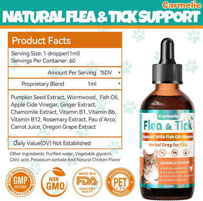Flea and Tick Support Bundle for Dogs and Cats – Oral Flea Drops for Cats + Flea Drops for Dogs – Natural Flea Prevention for All Breeds & Ages