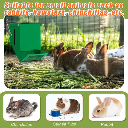 Maxcheck 2 Pcs Rabbit Feeder for Cages Small Animal Food Dispenser with Lid Metal Chicken Grit Oyster Shell Feeders Outside (4.7 Inches,Viewing Window,Green)
