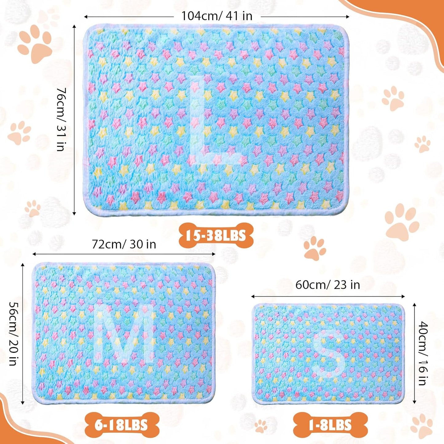 Chumia 18 Pcs Fleece Pet Blanket Soft Warm Sleep Mat Fluffy Cute Puppy Supplies Paw Bone Star Elephant Dot Heart Print Design Bed Blankets for Dog Cat Kitten Animals (41 x 30 Inch,Sweet)