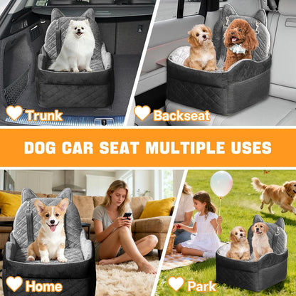 Dog Car Seat for Small Medium Sized Dog, Booster Car Seat with Elevated Memory Foam, Storage Pocket & Safety Belts, Detachable Washable Puppy Carrier Pet Travel Accessories