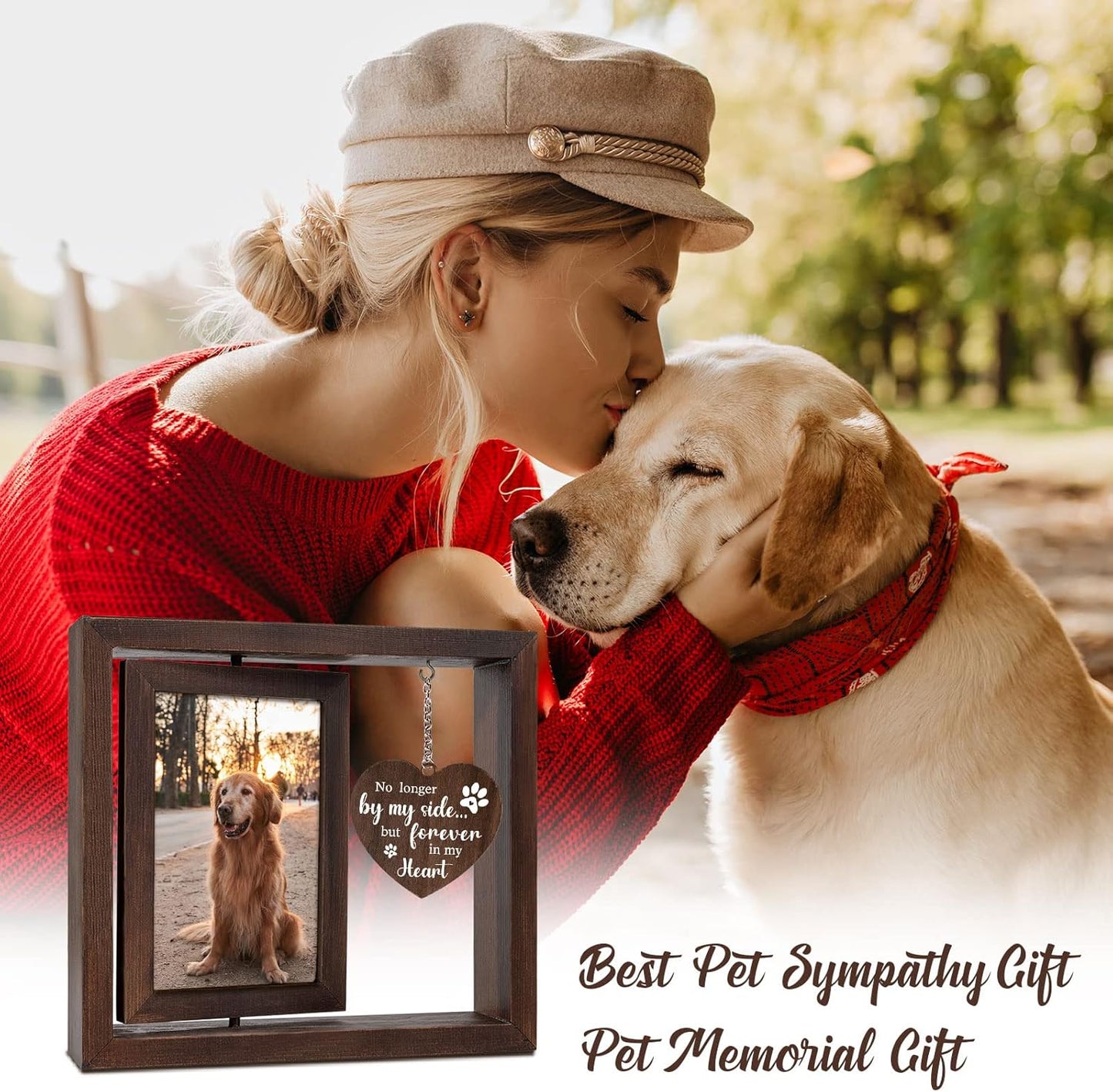 Jigfoxy Dog Memorial Picture Frame - Rotating Wooden Frame for 4x6 Photo - Loss of Dog Sympathy Gift - Cat Pet Bereavement Remembrance Frame
