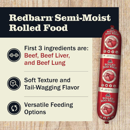 Redbarn Pet Products All-Natural Premium Rolled Dog Food, Beef Recipe - Soft Semi-Moist Wet Formula for High Protein Diet, Training Rewards, & Treat Pill Concealer - 4 lb, 1 Count (Pack of 2)