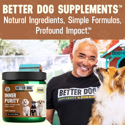 Better Dog Supplements Inner Purity by Cesar Millan – Natural Digestive, Dewormer & Gut Health Powder for Dogs – Internal Cleanliness, Detox & Bowel Movement Support – 3.4oz, (60-Day Supply)