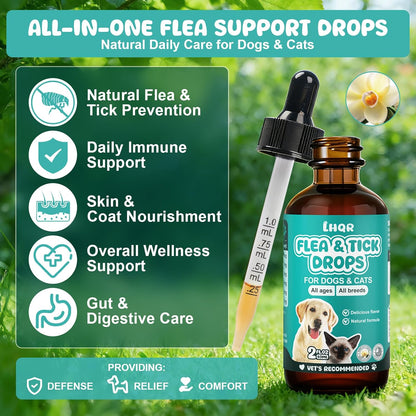 Flea and Tick Prevention for Dogs and Cats, Natural Oral Flea and tTick Treatment, Supports Flea Defense, Healthy Skin & Coat, Herbal Ingredients Suit for All Breeds and Sizes - Vanilla-2 FL Oz