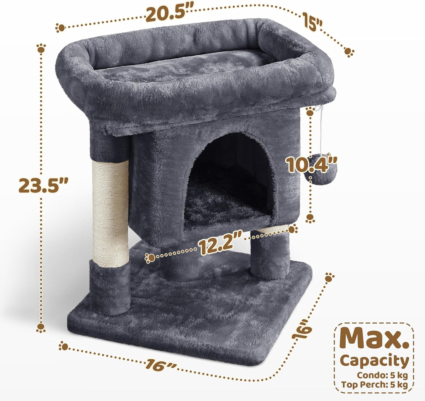 Yaheetech 23.5in Cat Tree Tower, Cat Condo with Sisal-Covered Scratching Posts, Cat House Activity Center Furniture for Kittens, Cats and Pets - Dark Gray