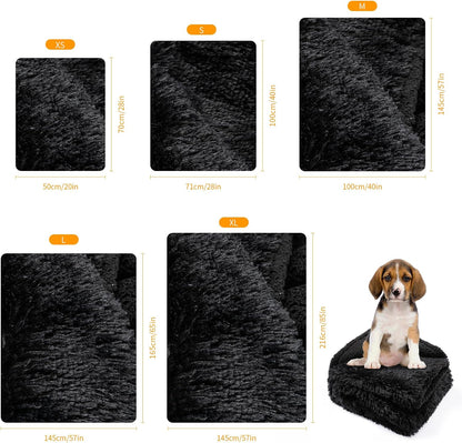 Black Fluffy Waterproof Caling Blanket for Big Dogs Fuzzy Long Faux Fur Pet Blankets for King Size Bed Covers (Black,XL-85x57in)