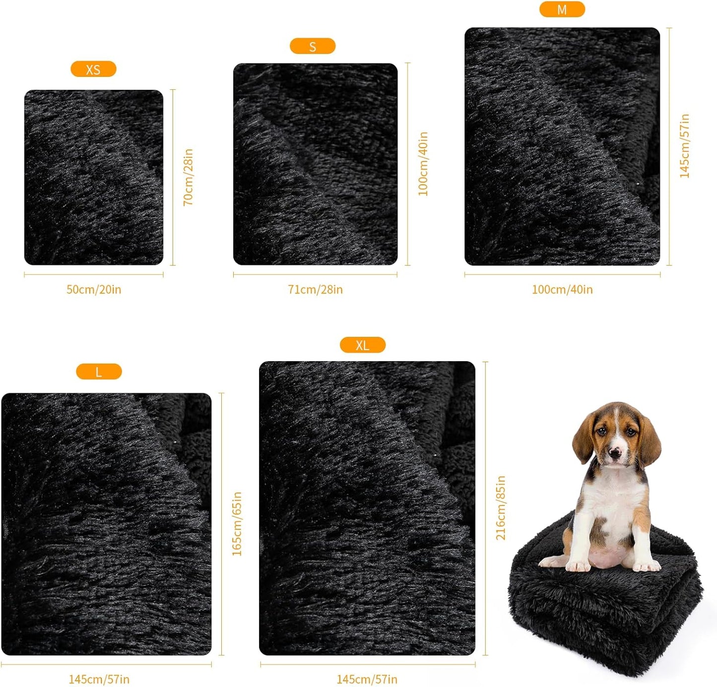 Black Fluffy Waterproof Caling Blanket for Big Dogs Fuzzy Long Faux Fur Pet Blankets for King Size Bed Covers (Black,XL-85x57in)