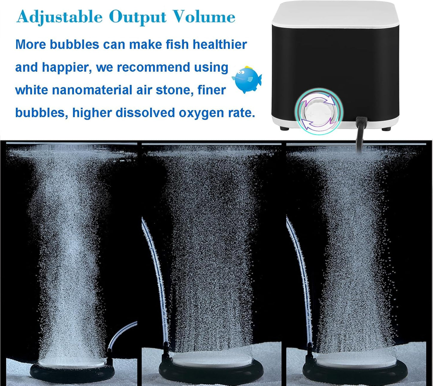 Carefree Fish 5/10W Aquarium Air Pump Dual Outlets Super Quiet Oxygen Pump with 6Ft Silicone Anti-Shedding Tubing and 2 Bubble Stones