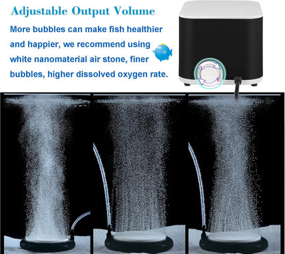 Carefree Fish 5/10W Aquarium Air Pump Dual Outlets Super Quiet Oxygen Pump with 6Ft Silicone Anti-Shedding Tubing and 2 Bubble Stones