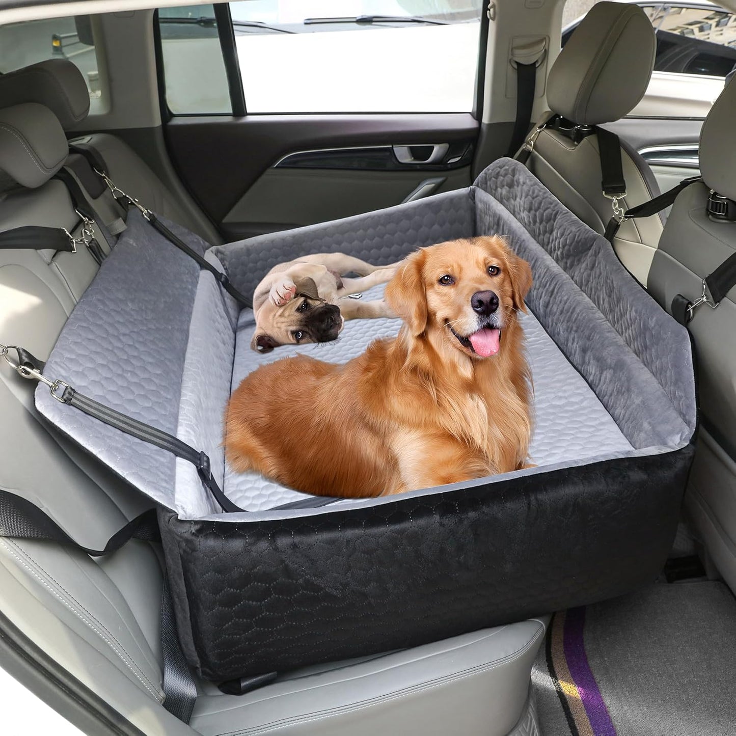 HOMBYS 42" L Dog Car Seat for Large and Medium, 4.2" Thick Dog Car Booster Seat, Back Seat Extender with 6 Straps, Pet Sofa Bed Cushion, Detachable & Machine Washable